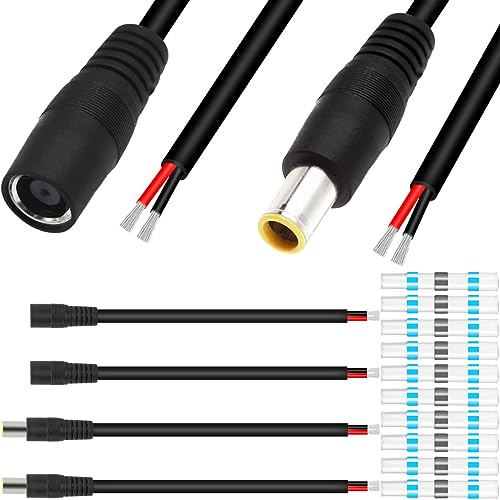 Xiatiaosann DC7909 Cavo di Alimentazione Pigtail, 12V DC 8mm Spina Maschio a Filo Scoperto Alimentatore con Estremità Aperta Cavo Connettore Cilindro, DC 7.9x5.5mm per Celle Solari, 4 Pezzi