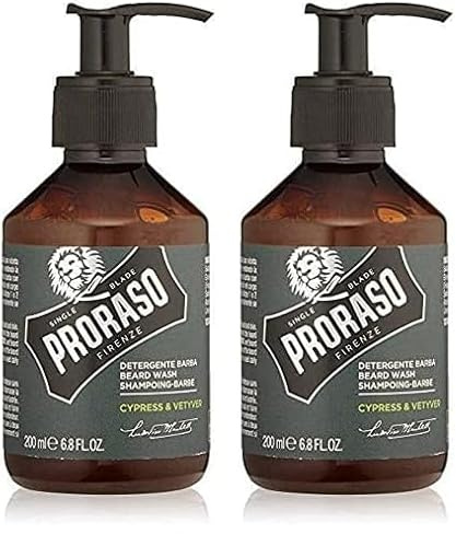 Proraso Champú barba Cypress & Vetyver, 200 ml, champú hidratante profesional para el cuidado barba hombre que elimina impurezas y limpia eficazmente (Paquete de 2)