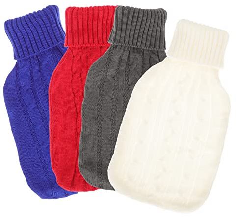 JECOMPRIS 4pièces Housse Tricotée Pour Bouillotte Manchon Tricoté Pochette Chauffante Portable Accessoire Hiver Housse Amovible Compacte
