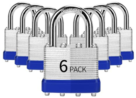 HZSY Lot de 6 cadenas à clé identique en acier laminé (40 mm), cadenas avec même clé, anse normale, pour boîte à outils, casier et unité de rangement ou plus