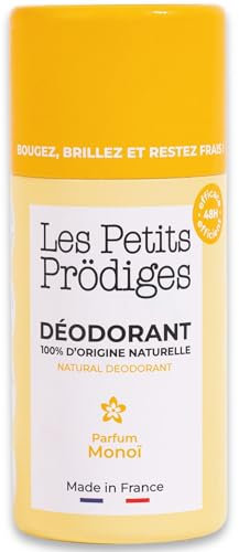 LES PETITS PRODIGES Déodorant Monoï – Efficacité 48H – Peau sensible -100% naturel - Tout Type de Peau - Sans Alcool Conservateur Aluminium Parabène - Fabriqué en France - Vegan - 40g