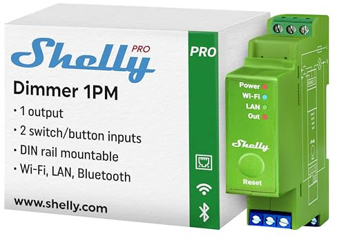 Shelly Pro Dimmer 1PM, Dimmer Smart Wi-Fi & LAN a 1 Canale con Misurazione dei Consumi, 200W, Domotica, Montaggio su Guida DIN, Alexa e Google Home, App iOS e Android, Nessun Hub Richiesto