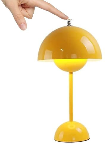 Amieron LED Flowerpot Tischlampe Kabellos mit Akku, Nachttischlampe Touch Dimmbar Flowerpot Lamp mit 3 Helligkeitsmodi, Dekorative Retro Schreibtischlampe für Schlafzimmer, Bars, Restaurants (Gelb)
