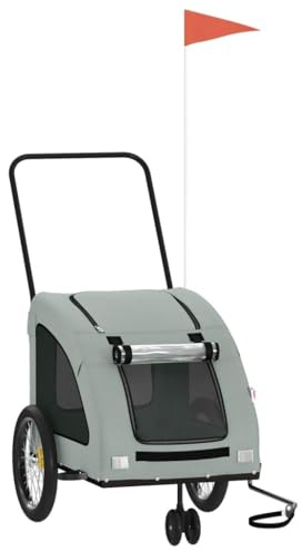 vidaXL Pet Bike Trailer for Small Dogs - Gray Oxford Fabric/Iron Frame, PVC Cover, Mesh Windows, Reflectors w/Flag, Comfortable & Safe, 53.9x26.8x28.3”, 93986
