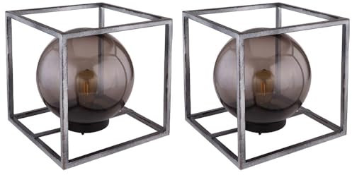 Solarkugel für Außen Garten Deko Kugelleuchte Außen Solar 23 cm, Metallgestell nickel antik Kunststoff rauch, Retro Edison LED warmweiß, LxH 23x23 cm, 2er Set