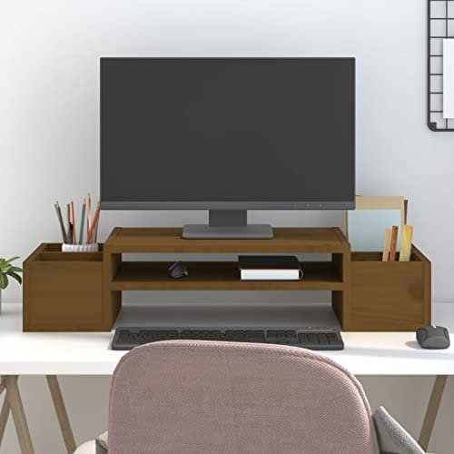 LAPOOH Monitorständer Honigbraun 70x27,5x15 cm Massivholz Kiefer, Monitor Erhöhung, Schreibtischaufsatz, Monitor Erhöhung Schreibtisch, Bildschirm Erhöhung, Schreibtisch Regalaufsatz - 813967