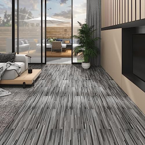 ZEYUAN PVC-Laminat-Dielen 4,46 m² 3 mm Selbstklebend, Fliesenfolie, Laminatboden, Küchenrückwand Folie, Bodenbelag Selbstklebend, Wandverkleidung, Deckenpaneele, Gestreift Grau