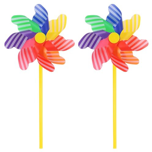 M METERXITY 2 Sets Wind Spinner - 12.2 Inch Pinwheels for Yard and Garden,Apply to Garden Decor/Yard Decorations Outdoor/Backyard Decor/Yard Art (Colorful Stripes Windmill)