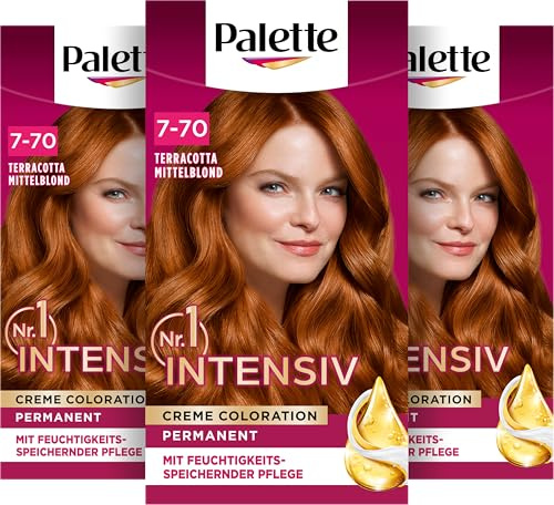 Palette Intensiv Creme Coloration 7-70 Terracotta Medium Blonde (3 x 115 ml), permanente Haarfarbe für leuchtende, langanhaltende Farbbrillanz & 100% Grauabdeckung