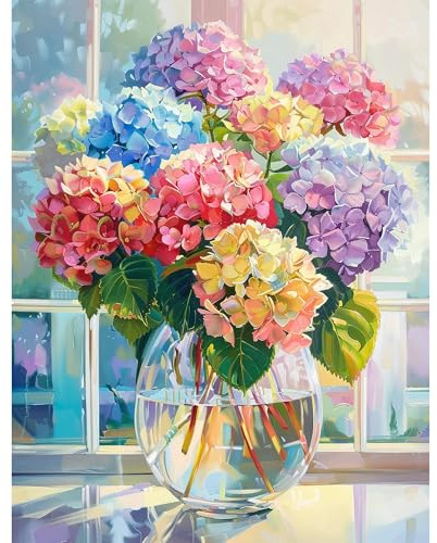 5D Diamantmålning blommor hydrangea, färgglad gör-det-själv diamantmålning för vuxna, gör-det-själv konst och hantverk diamantmålning, set för nybörjare, färgglatt strassbroderikit för heminredning