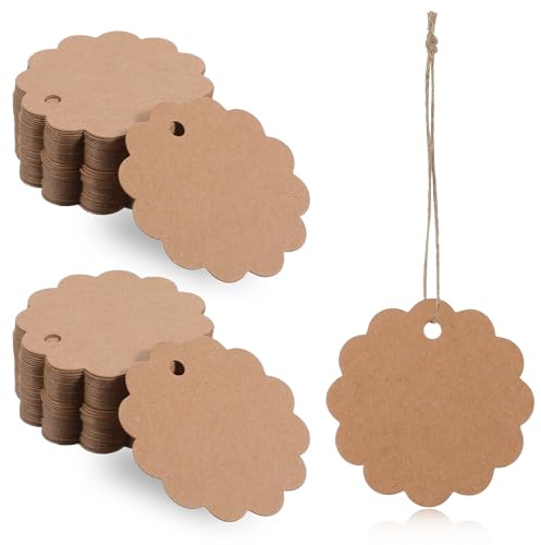 Prasacco 100 etichette regalo in carta, etichette con corda da 20 m, etichette regalo, etichette per carte di credito, regali fatti a mano, regalo di Natale (marrone)