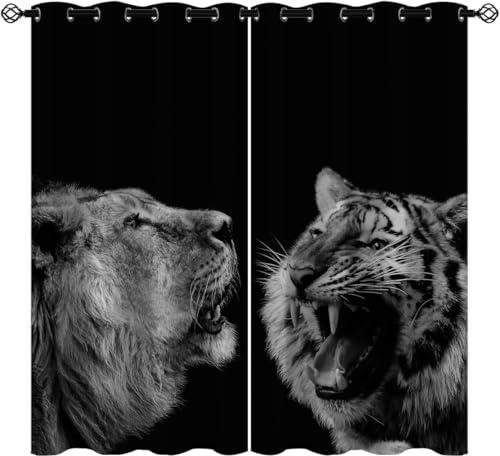 Pencil Pleat Blackout Curtains Animal Tiger 140X160 Cm (W + H) Indoor Blackout Curtain, 3D Thermo-Insulating Window Curtains Polyester Material Bedroom Drapes Blackout Curtains -498721235