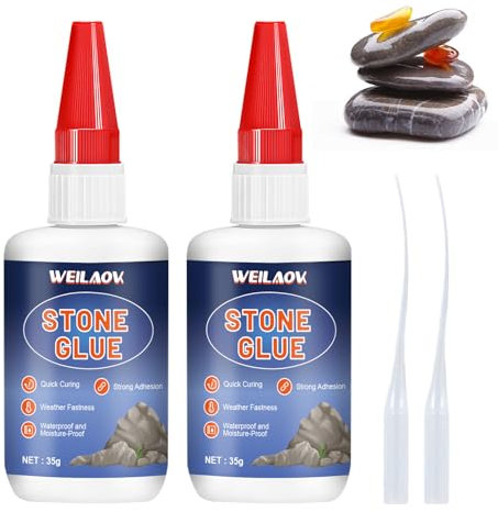 WEILAOK Steinkleber, Keramik Kleber, Glaskleber Transparent Stark Wasserfest, Steinkleber Aussen Frostsicher, Keramikkleber für Marmor-, Glas-, Keramik- und Andere Steinarbeiten usw, 35 G*2
