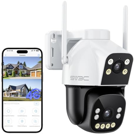 SV3C 4G LTE Zellulär Überwachungskamera Aussen mit SIM Karte, Dual Lens Sicherheitskamera, Einstecken PTZ IP Kamera Outdoor mit 1080P Farb Nachtsicht, AI Erkennung Auto Track, ohne WLAN, Fernansicht