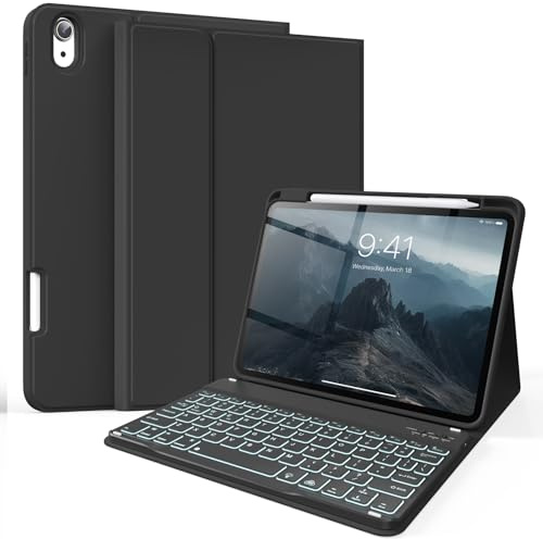 zoyu Keyboard Case for iPad (A16) 11 2025, iPad 10th Generation 10.9 2022 | 7 Color Backlit Detachable Wireless Keyboard, Stand Cover with Pencil Holder, for iPad 11th/10th Gen, Black