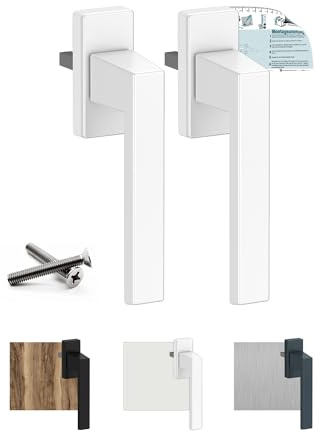 VOOXA Lot de 2 poignées de fenêtre exclusives en aluminium - Blanc RAL9016 (35 mm) - Pour fenêtres, portes de terrasse/balcon en bois, plastique ou aluminium - Fonction d'inclinaison - Ergonomique