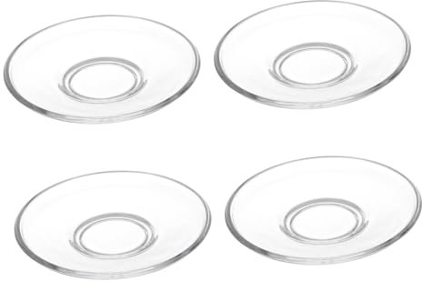 4Pcs Transparent Glass Saucers for Coffee and Tea, Round Decorative Plates for Snacks and Small Dishes