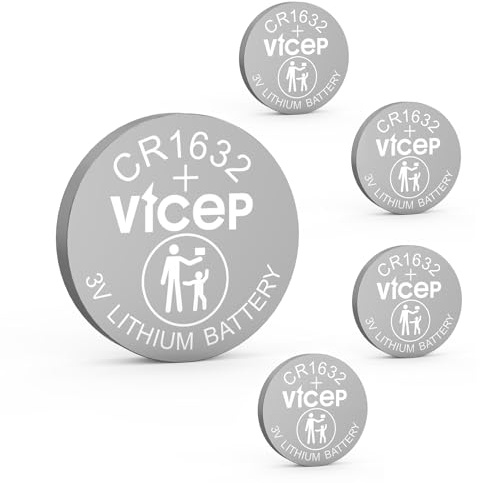 ViCep 5 Pack Lithium Battery 3V Coin Cell Compatible with Car Key Fob, Watches, Remote Control, Calculator & More, Individual Wrapped (CR1632-5)