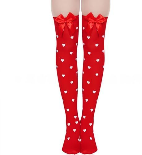 Heanvmyss Knee High Socks with Satin Bow,Stockings for Girls Women,Hold ups Stockings,Thigh High Socks,Long Socks Over The Knee,Opaque School Stocking for Valentine's Day Favors