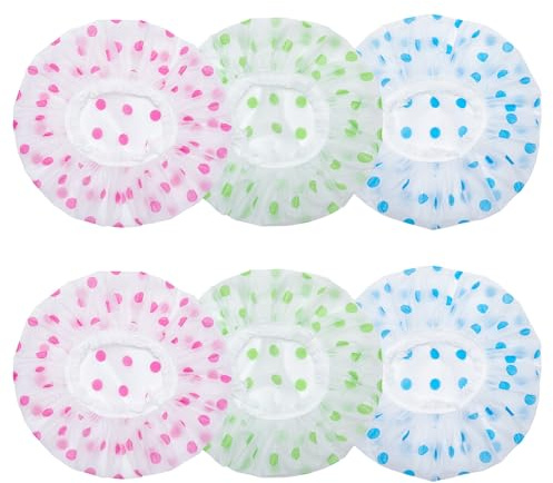 MOSOSA 6 Pcs Shower Caps for Women, Reusable Shower Caps, Elastic Band Waterproof Hair Cap for Shower, Bath Caps for Women Men Kids