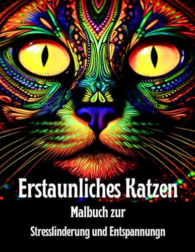 Erstaunliches Katzen-Malbuch zur Stresslinderung und Entspannung: 50 entspannende Katzen-Mandalas für Erwachsene auf einem eindrucksvollen schwarzen Hintergrund