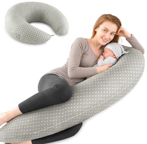 Ezvsevuo Cojin Lactancia Bebe y Almohada Embarazada para Dormir XXL - Cojín de Lactancia Embarazo - Almohada Lactancia para Dormir y Alimentar con Funda de 100% Algodón Extraíble y Lavable - Gris