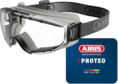 ABUS Schutzbrille Proteo - dicht anliegende Vollsichtbrille zum Schutz vor Partikeln und Flüssigkeiten - Arbeitsschutzbrille (EN 166, EN 170, ANSI Z87.1) mit klaren Gläsern - Farbe schwarz-grau