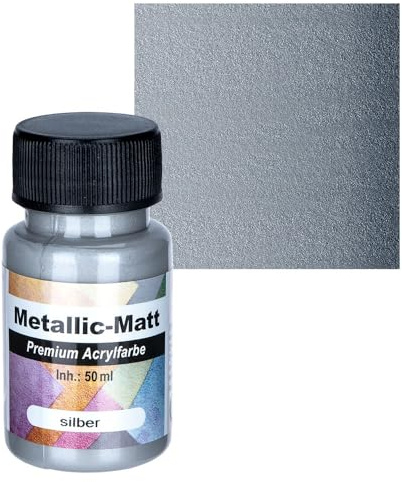 Ideen mit Herz Premium Acrylfarbe Metallic-Matt | deckende, matte Farbe mit Metallic-Effekt | auf Wasserbasis | 50 ml (silber)