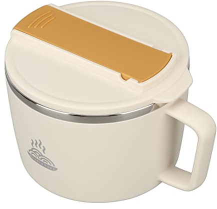 Wakects Rapid Ramen-skål, 1200 Ml Nudelskål i Rostfritt Stål med Dubbla Lager med Lock och Telefonöppning för Hemmakontor, Skolpicknick 5,5 X 5,9 X 4,3 Tum (Beige)