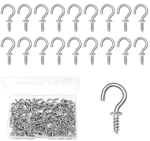 JASFLY 100 Stück Schraubhaken Klein Kohlenstoffstahl, 20mm Mini Schraubhaken Hängende Pflanzen, Deckenhaken für Innen- und Außenbereich Wandbehang (Silber)