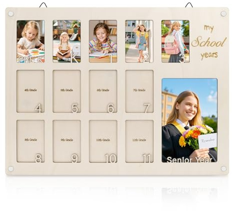 QZWEXAZ Bilderrahmen Schuljahre Holz 30x40cm – Fotorahmen für 14 Fotos von Vorschule bis zum Abschluss – Erinnerungsstück für die gesamte Schullaufbahn – Geschenk zur Graduierung für Schüler