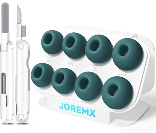 Joremx 4 Paar Ersatz-Ohrstöpsel für AirPods Pro 2 Aufsätze, Silikontips für Air Pods Pro 1st/2nd, mit Loch zur Geräuschreduzierung und Staubdichtes Netz, mit Reinigungsset&Aufnahmeboxr(XS/S/M/L-Grün)
