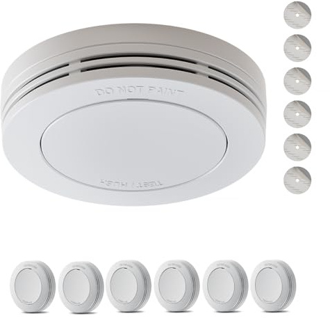 Safeliveo Rauchmelder 10 Jahre Batterie, Feuermelder Flach 6er Set | EN 14604 zertifiziert, 85 dB Alarm, ohne Blinkende LED, Stummschaltung, Klebepads