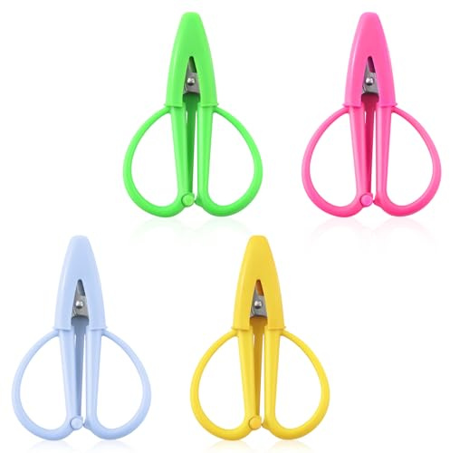 4pz Mini Forbici, 6,5x4,2cm Portatili Forbici da Ricamo con Custodia per Cucito Ricamo Fai Da Te Filato Taglio della Carta e Uso Domestico (Verde, Giallo, Rosa, Azzurro)