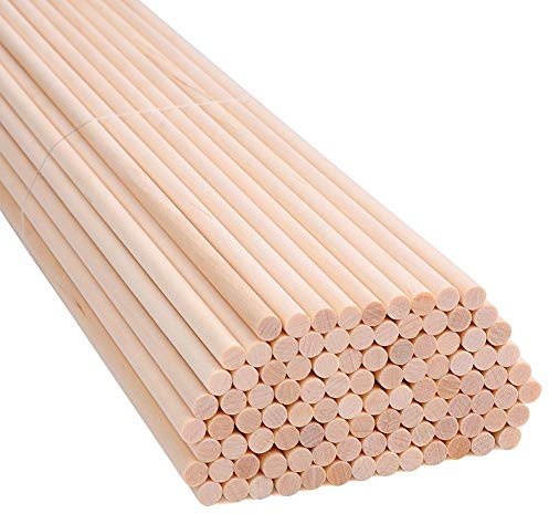 H&S Unfinished Natural Wooden Sticks, Wood Dowel Rods, 100pcs 15cm x 4mm for Craft & DIY Projects - Wooden Dowels - Dowling Rods