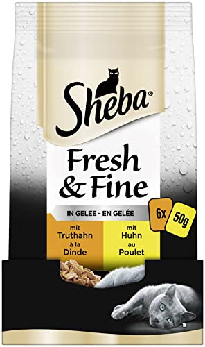 Sheba Fresh & Fine in Gelee - Hochwertiges Katzen Nassfutter - Huhn und Truthahn - Für die tägliche Abwechslung im extra kleinen Portionsbeutel - 36 x 50g