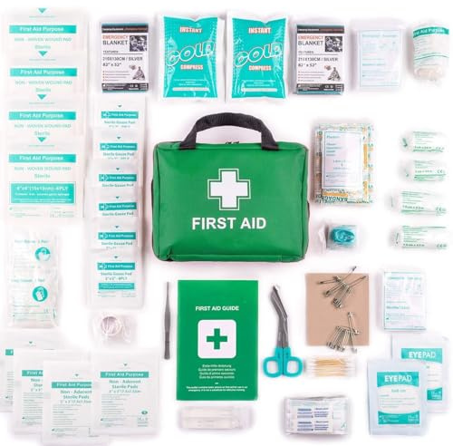 First Aid Kit – Emergency First Aid Refill Reflective Bag with Eyewash, Ice Packs & Emergency Blanket, Safety Essentials for Travel, Car, Home, Camping, Work, Indoor Outdoor Jumbo First Aid