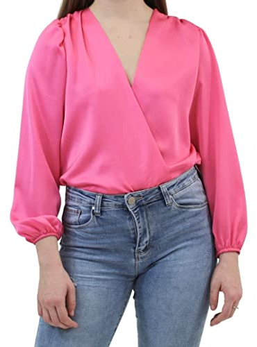 m modáh Body in Raso Morbido per Donna, 100% Made in Italy, Body Color Fucsia SM