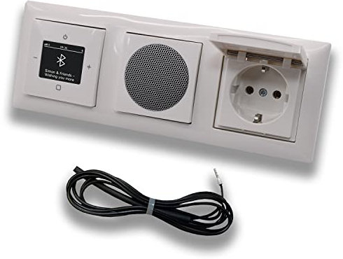 Busch Jäger DAB+ Unterputz Bluetooth Radio 8217U-101 Balance Si alpinweiß Komplett-Set + Lautsprecher + Klappsteckdose + 0,9 m EBROM Wurfantenne zur Empfangsoptimierung - 8217 U -101 + 20 EUK-914