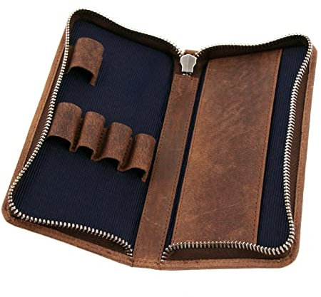 Roberto Romano 48219 - Stiftetui für 3 Schreibgeräte, Lederetui für Stifte, Kugelschreiber oder Füllfederhalter, Lederetui mit Verschluss, Schreibgeräteetui aus Leder, Etui 17,5 x 8 x 2,5 cm, Braun