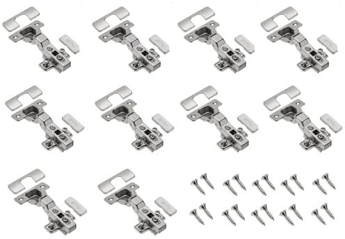 GTV – 10 x hydrauliskt gångjärn ECHC, Twin – gångjärn med dämpning – mittstopp – monteringsplatta H=0 med euroskruvar – tyst stängning – möbelgångjärn krukgångjärn skåpdörrgångjärn