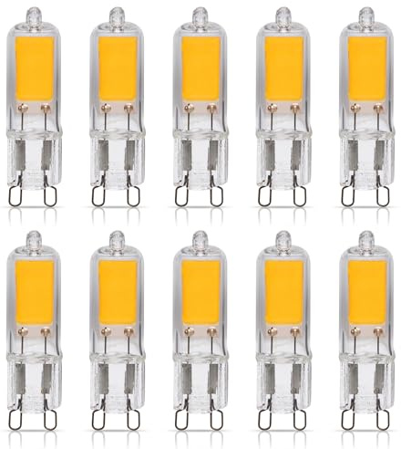 Simba Lighting G9 LED COB Light Bulb (10 Pack) 2W T4 20W to 25W Halogen Replacement for Pendants, Ceiling Lights, Desk Lamp, Wall Sconce, 120V JCD Bi-Pin Base Non-Dimmable, 2700K Warm White