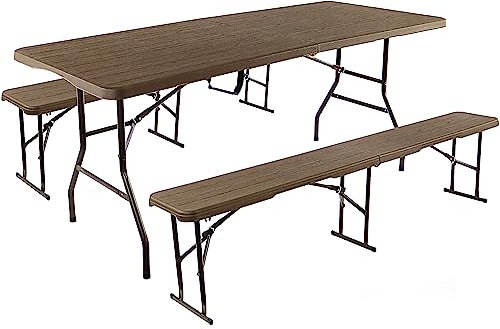 Ondis24 Biertischgarnitur Lisa Campingtisch 2X Bierbank 1x Biertisch Sitzbank klappbar Bierzeltgarnitur 3tlg. einfach transportabel (Braun, XL)