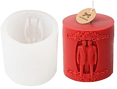 JS MOLD Silikon-Kerzenformen,Braut/Bräutigam Kerzenform Silikon,Zylinder Kerzen-Gießform,Kerzen-Silikonform, für Hochzeit Kuchen Dekoration Hochzeit Kerzen Geschenke (Schwule Hochzeit)