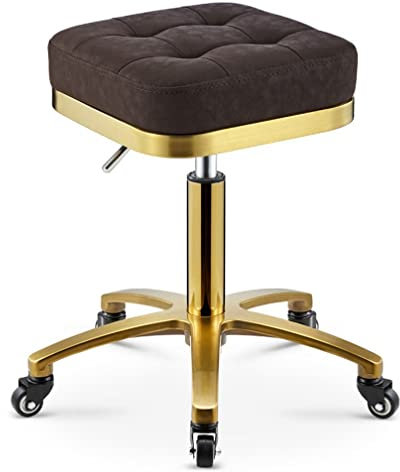 SOVORM Hocker Stuhl Gold Rollhocker Drehhocker auf Rädern Höhenverstellbarer Hocker Robuster hydraulischer Metallhocker mit Goldener Stuhlstange für Küche Salon Massage Klinik Bar Büro (A) The New