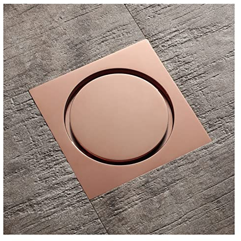 TIYGHI Desagüe del Suelo Drenaje de Piso latón Rosa Oro Cuadrado 10x10 cm baño Ducha residuos Rejillas coladoras balcón desagües Agua (Color : Rose Gold)