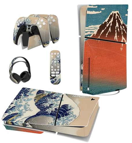 playvital Vinilo Adhesivo para ps5 Slim Edición Disc | Cobertura Completa, Protección Contra Arañazos, Fácil Aplicación, Sin Residuos, Ajuste Preciso, La Gran Ola