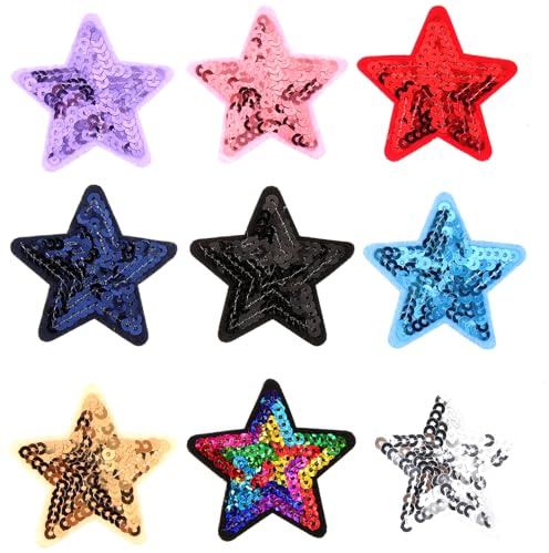 NUOBESTY Parche Estrella Lentejuelas 5X5Cm Para Coser En Ropa Mochilas Y Jeans Set 9 Piezas Apliques De Tela Para Manualidades Y Chaquetas Diy