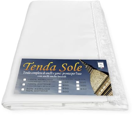 TENDA SOLE DA esterno GIARDINO balcone BIANCO Unito in Acrilico CONFEZIONATA in 6 Misure - Cm. 140x300