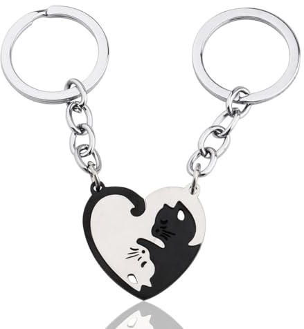 LYQNIHOB Ensemble de porte-clés pour couple, pour petit ami, petite amie, amoureux des chats, époux, épouses, fiancés, anniversaire, mariage, Saint-Valentin, Noël - cadeaux assortis pour lui et elle